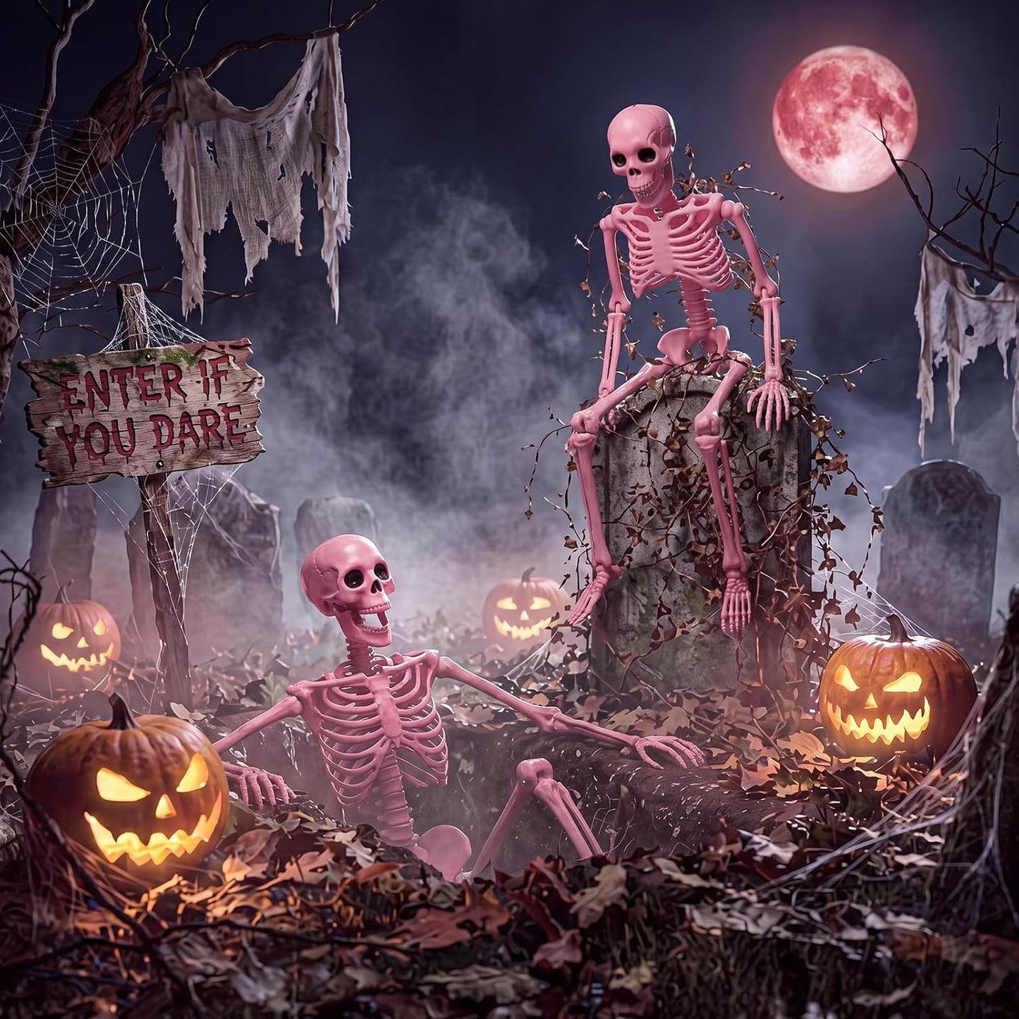 2 Pack Halloween Pink Skeleton 16" Posable Hanging Decorations