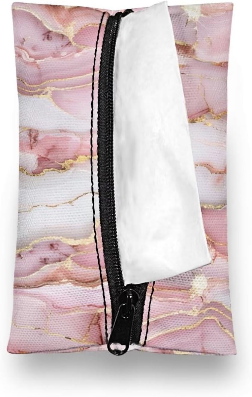 Pink Marble Reusable Wipes Pouch for Tissues Portable Travel Tissues Small Size Pocket Tissue Holder for Purse Lightweight Coins Tissue Pouch for Bag Car Office Home