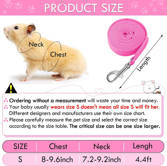 2 Sets Guinea Pig Harness and Leash Adjustable Soft Mesh Harness Bell No Pulling Comfort Vest for Baby Ferret Rats Hamster Bunny Rabbit Chinchilla and Small Pet(Green, Pink,S)