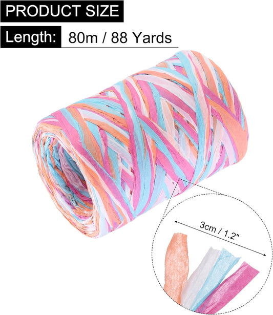 Raffia Paper Craft Rope 88 Yards Handmade Twisted Paper Craft String/Cord/Rope for DIY Decoration Gift Packaging Peach Pink, Orange, Light Pink, Light Blue
