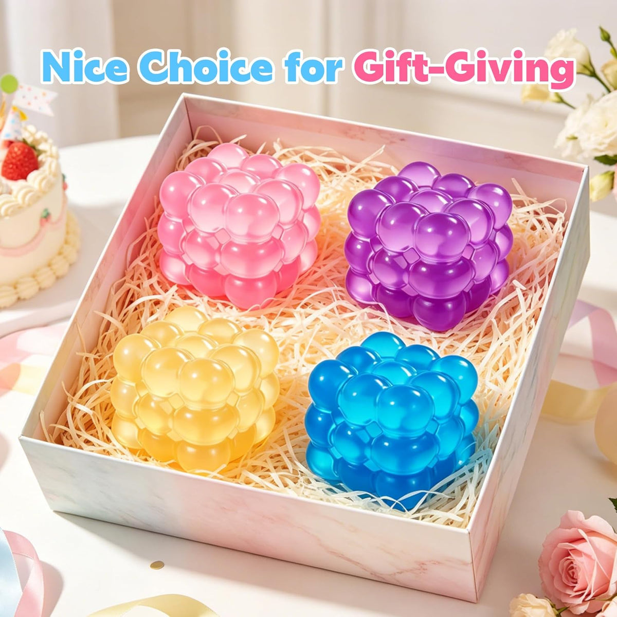 Squishy Fidget Toy Squishy Cube,Slow Rising Squeeze Cubes Fidget Toy, Sensory Stress Relief Toy for Focus and Relax Hand Muscles, Soft Handheld Squeeze Cube for Desk Fidget (Pink)