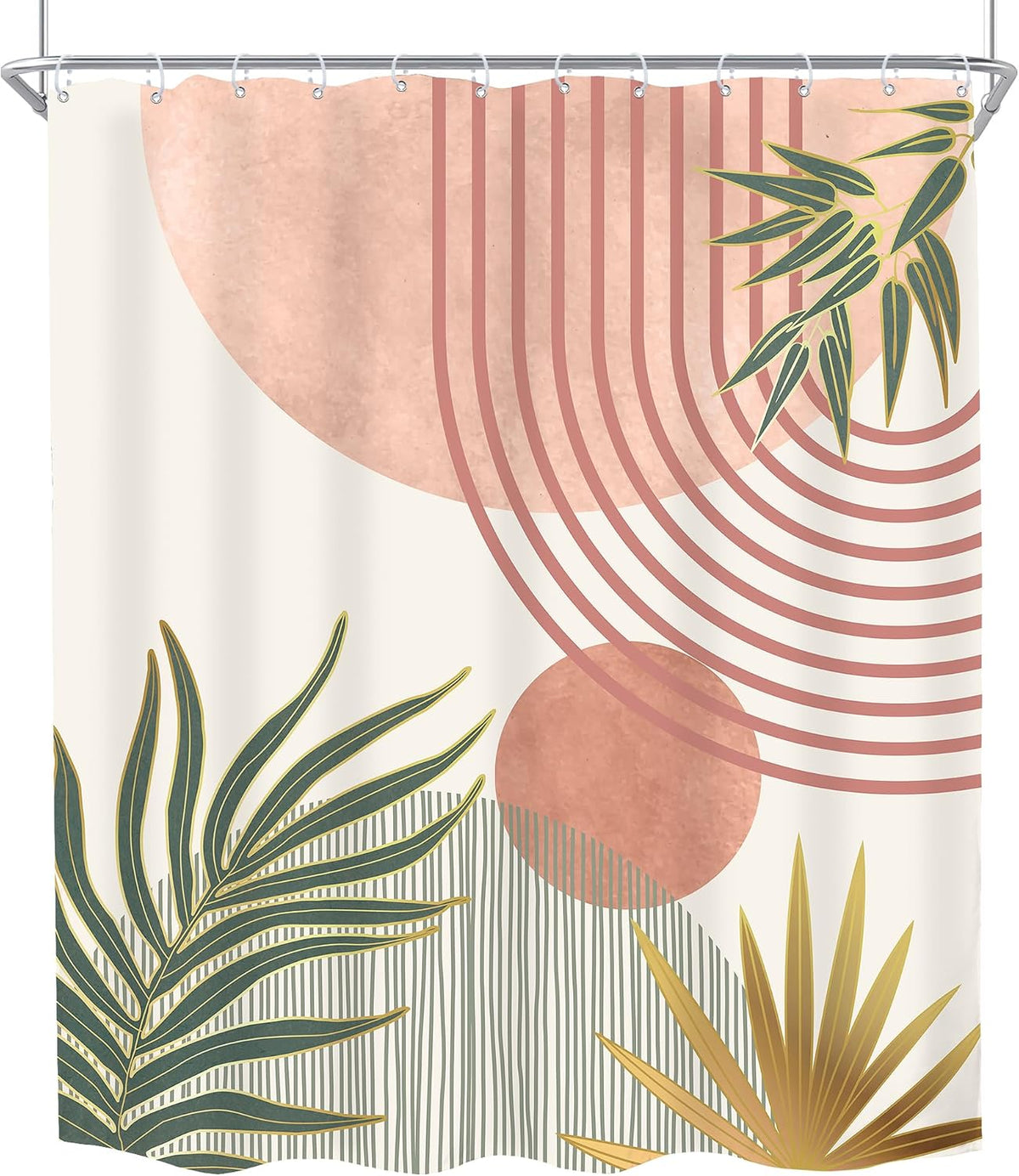 Mid Century Pink Green Boho Abstract Modern Bathroom Shower Curtain Set
