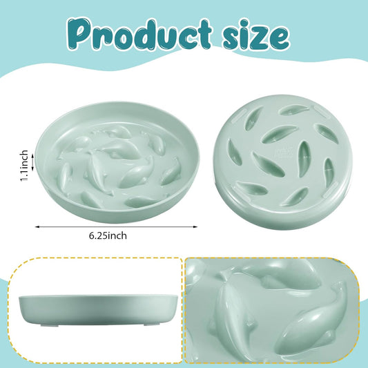 2 Pcs Cat Slow Feeder Bowl Fish Pool Design Feeder Dish Fun Interactive Cat Food Bowl Healthy Eating Diet Bowls for Pet Puppy Dogs Dishwasher Safe(Green, Pink)
