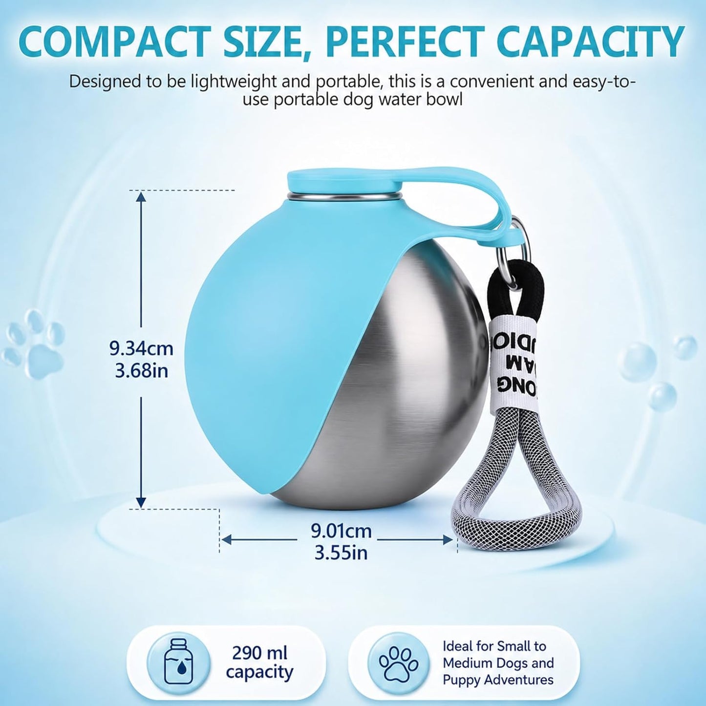 2 in 1 Portable Tumbler for Dogs,Portable Dog Water Ball,10Oz Stainless Steel Dog Water Bottle with Silicone Foldable Bowl, Leak-Proof 2 in 1 Portable Small Dog Water Bottle for Walking