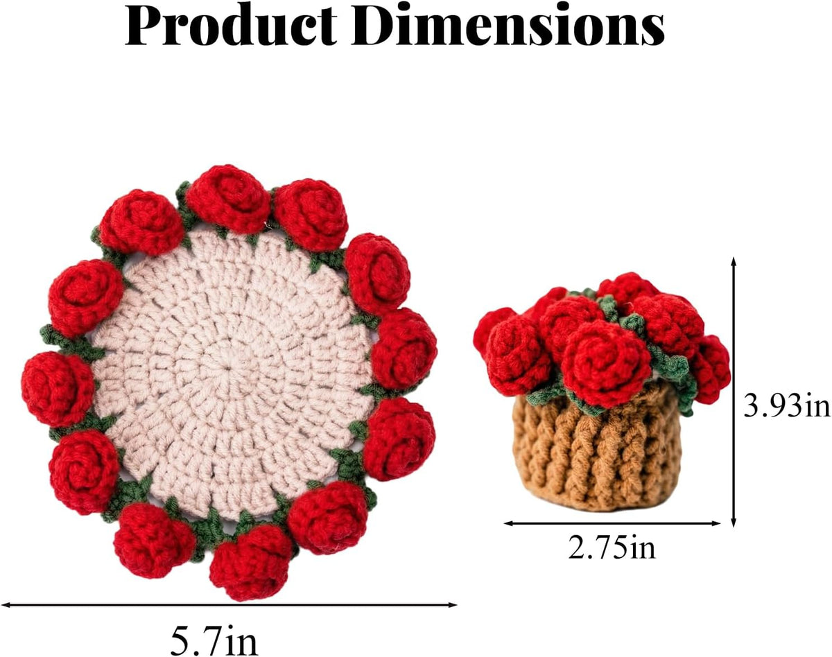 Handmade Crocheted Floral Coasters, Crocheted Bouquet Blankets
