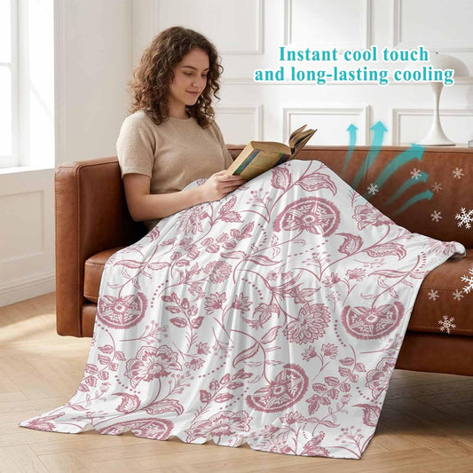 40"x60" Lap Cooling Blanket Pink Floral Ice Silk Lightweight Breathable Soft Summer Blanket for Hot Sleepers Couch Bed Sofa Camping Farmhouse