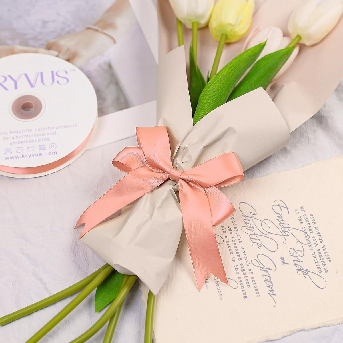 Premium Peach Satin Ribbon, 1 Inch X 25 Yards, Double Faced, Perfect for Gift Wrapping, Crafts, Wedding Decor