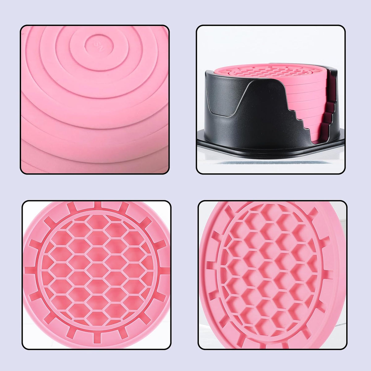 Silicone Coasters 8 Pack with Holder Anti-Slip Non-Stick Drink Coaster Deep Tray Cup Mat for Hot or Cold Drinking Peach Pink Gear