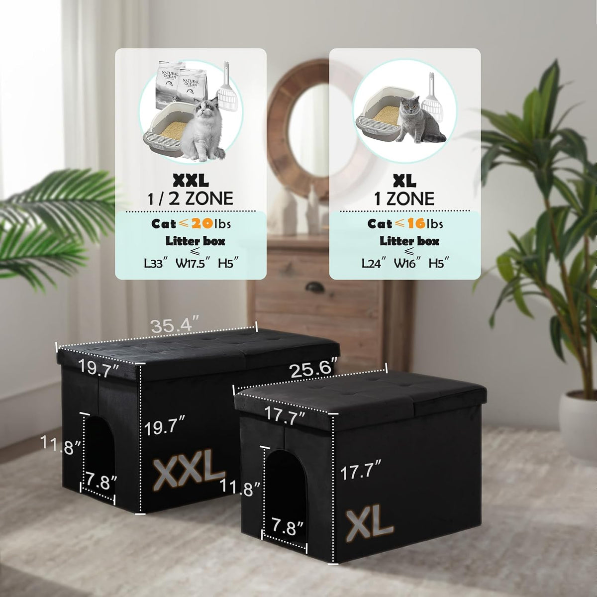 MEEXPAWS Cat Litter Box Enclosure Furniture XXL Velvet Lift Design Lid