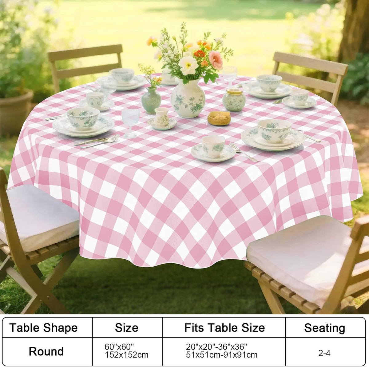 Picnic Table Cloth, Vinyl Tablecloths with Flannel Backing, 60" Round
