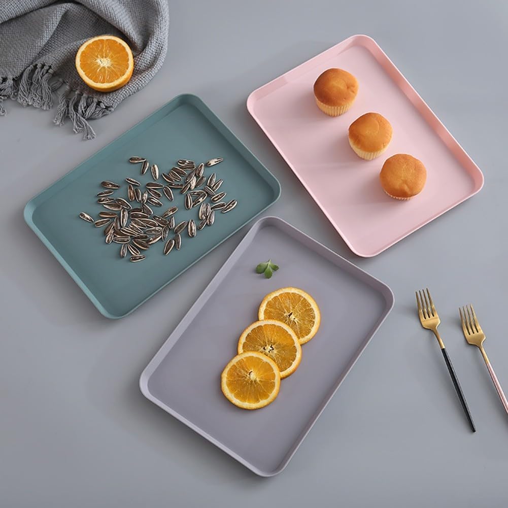 Rectangular Serving Tray For Breakfast And Snacks, Multi-Purpose ABS Plastic Food Platter With Raised Edges For Home, Restaurant, Cafe Use, Easy To Clean Dish For Tea Sets And Drinks, 21X29.5cm(pink)