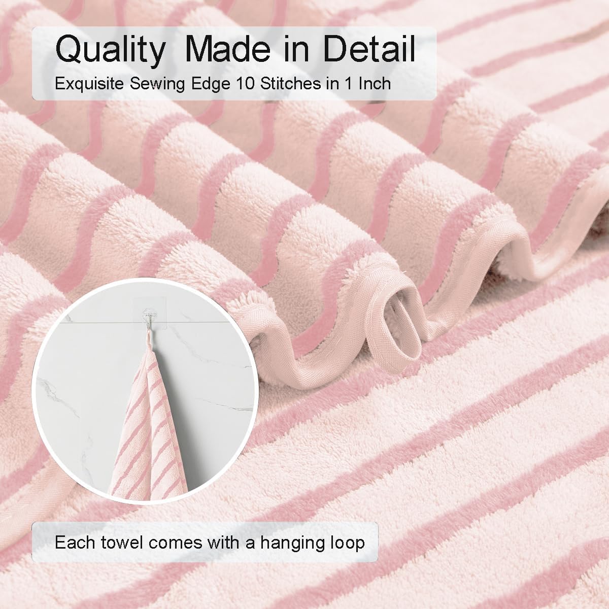 2 Piece Pink Cabana Stripe Hand Towels for Bathroom 16"x31" Ultra Soft Breathable Hand Face Towels Highly Absorbent 600GSM Towels Quick Dry Beach Chair Towel for Spa Gym Hotel Travel Camp