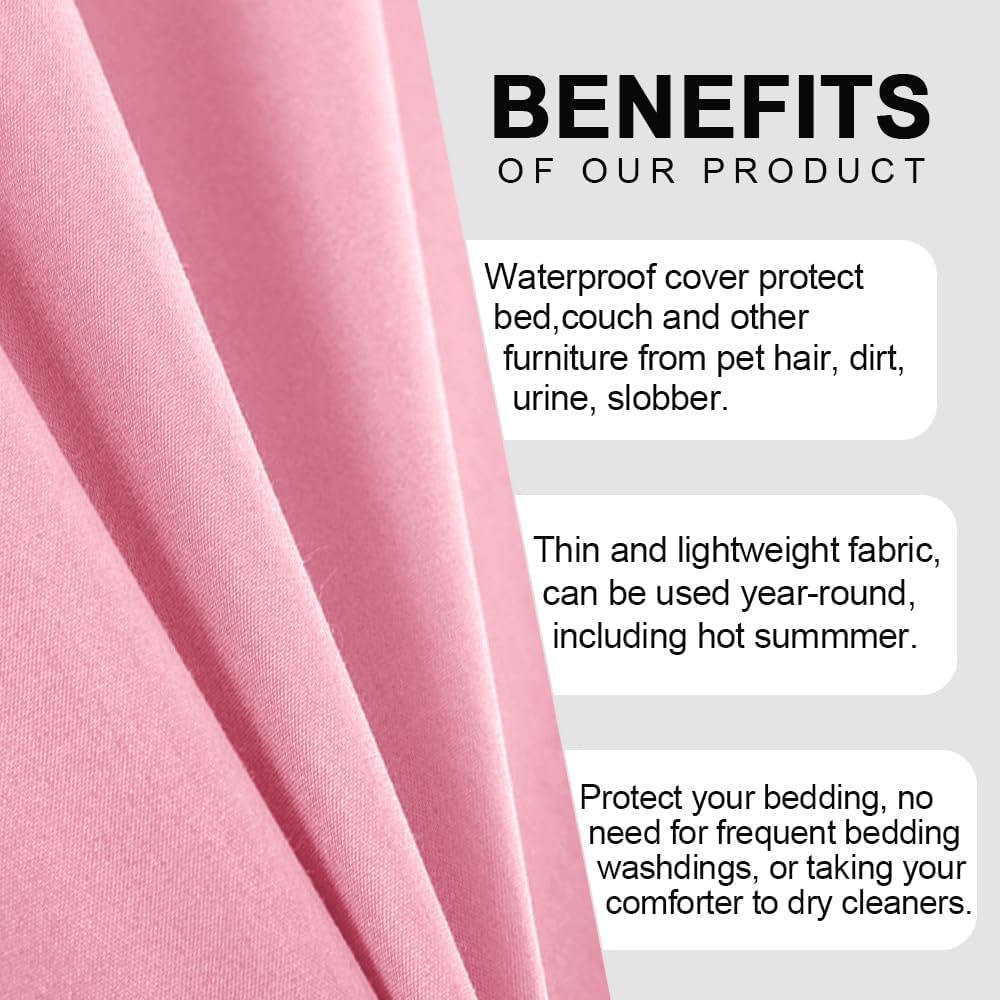 Waterproof Bed Cover for Dog and Cats,Pet Hair Resistant Bed Sheet Cover, Protective Bed Liner Cover with 100% Waterproof Breathable Thin Fabric (Pink, Super King 90 * 118 inch)