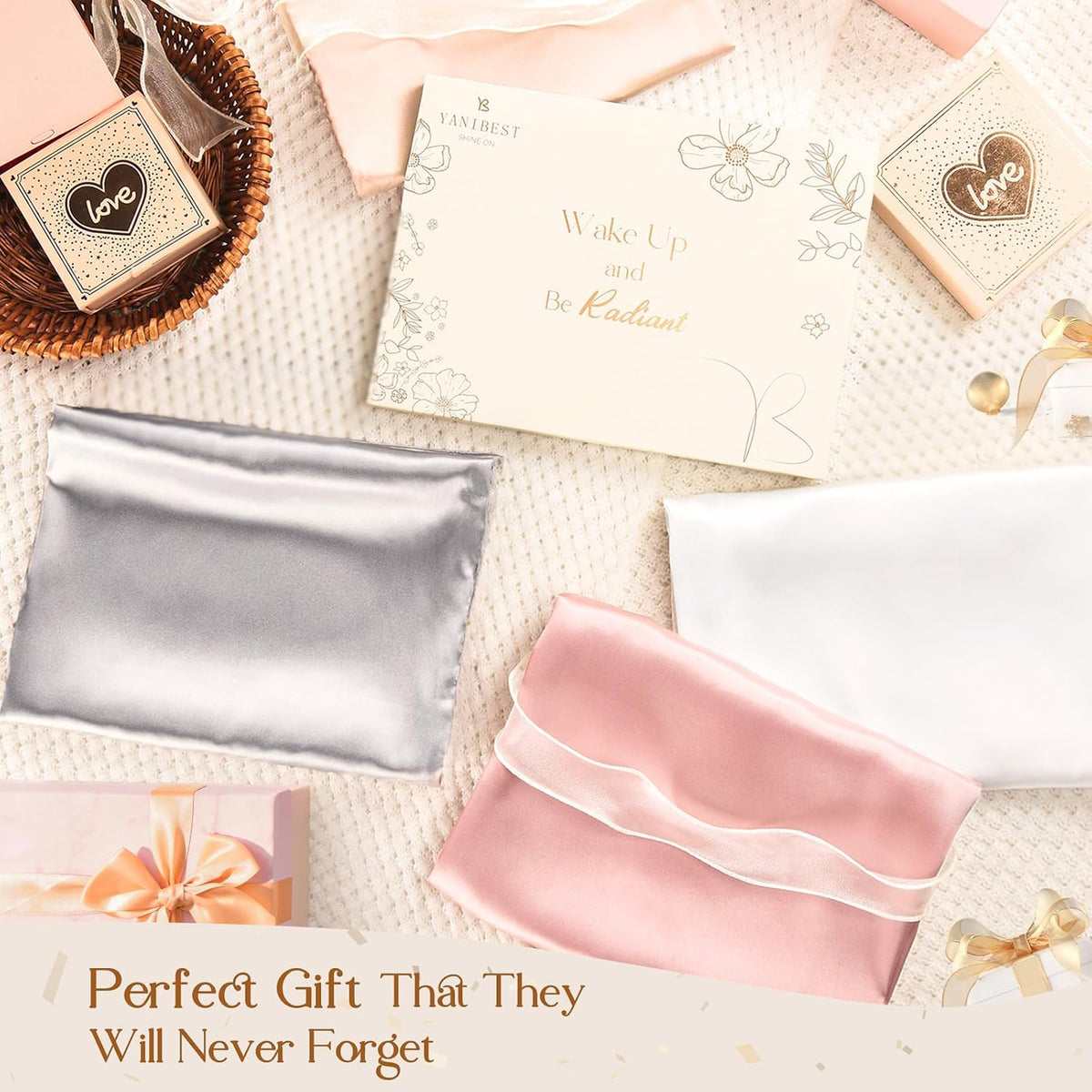 Satin Pillowcase, Silk Pillow Cases for Hair and Skin with Zipper, Queen Pillow Cases Set of 2 for 20"x30", Exquisite Packaging for Women Men