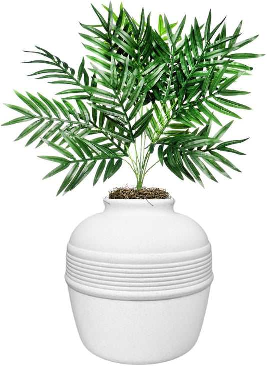 Good Pet Stuff Original Hidden Litter Box Planter, Decorative Cat Litter Enclosure, Carbon Filter, Faux Plant, Round Design, Easy to Clean, Base Kit, Palm Plant, Soft White