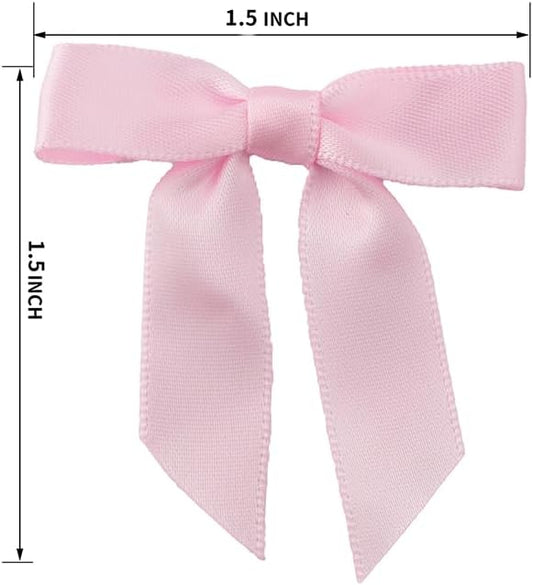 50pcs Boutique 1.5" Pink Satin Ribbon Mini Bows for Craft Sewing Scrapbooking Wedding and Gift Wrapping