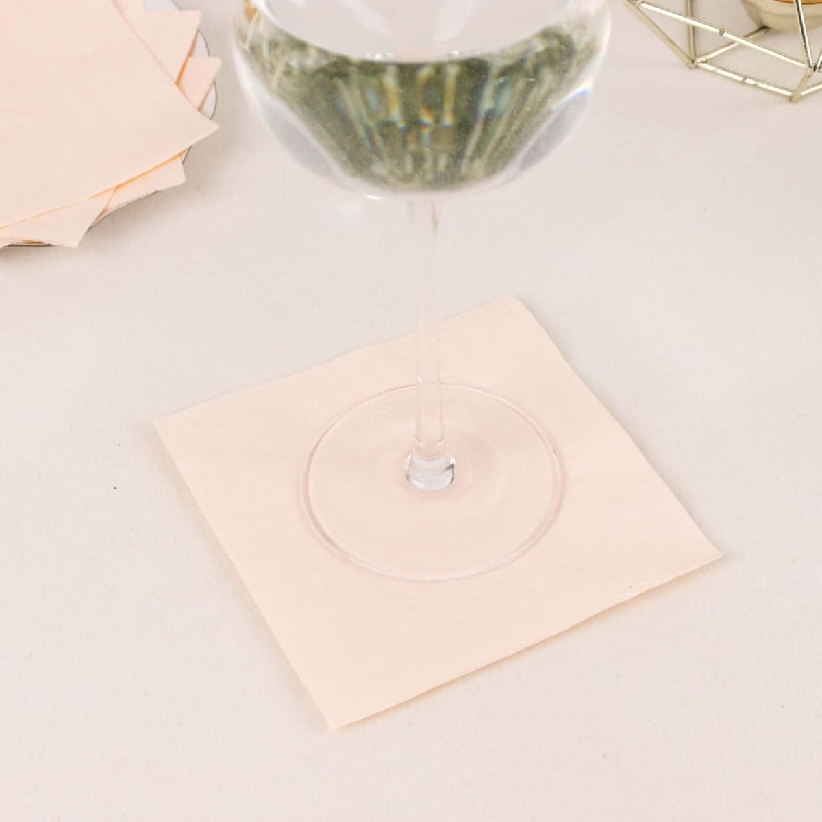 100 Count Blush 2-Ply Paper Beverage Napkins, Soft Disposable Cocktail Napkins 18 GSM - 5"x5"
