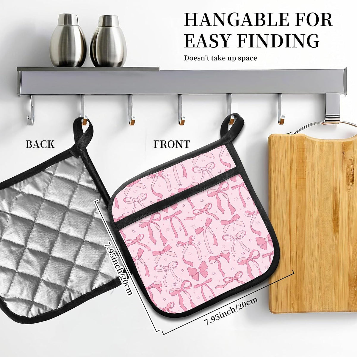 2 Pack Pot Holders for Kitchen Clearance, Cute Hot Pads, Funny Oven Pot Holders, Potholders Sets for Kitchen Heat Resistant, Pink Bow