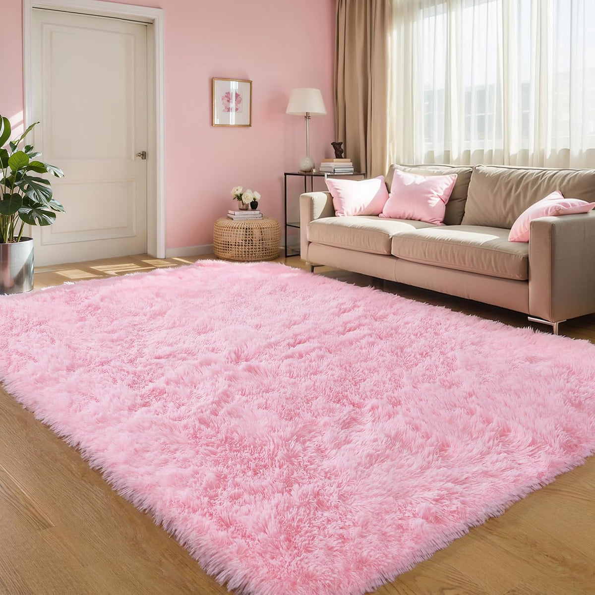 Pink Fluffy 4x6 Area Rugs for Bedroom Girls, Plush Washable Carpet