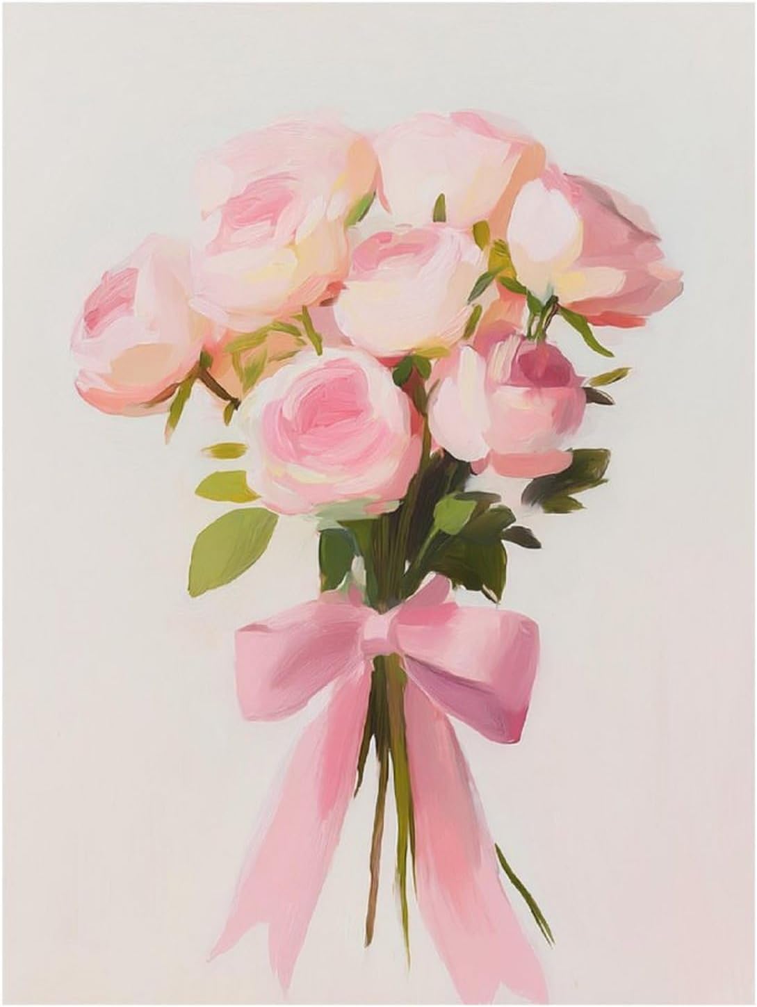 Bouquet of Pink Roses with Bow Minimalist Gouache DIY Gem Art Painting Kit for Adults Full Drill Round Gem Craft Kit 12"x16"