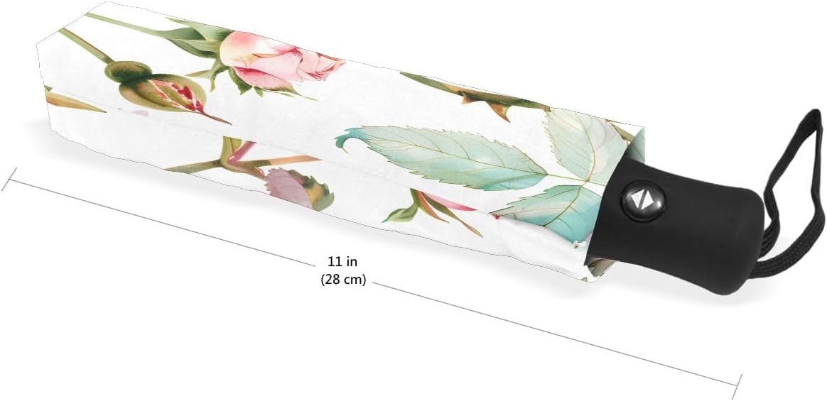Automatic Umbrella, Rose Pink Umbrella Compact Lightweight, Waterproof Windproof for Sun Rain Travel