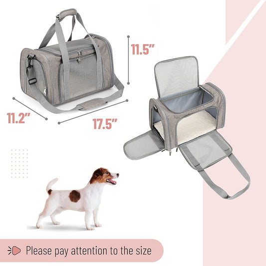 Mr. Pen- Pet Carrier, 17.5" x 11.2" x 11.5", Medium Size, Gray | Portable Travel Carrier for Small Pets, Cats & Small Dogs, Breathable Mesh, Safety Inner Leash