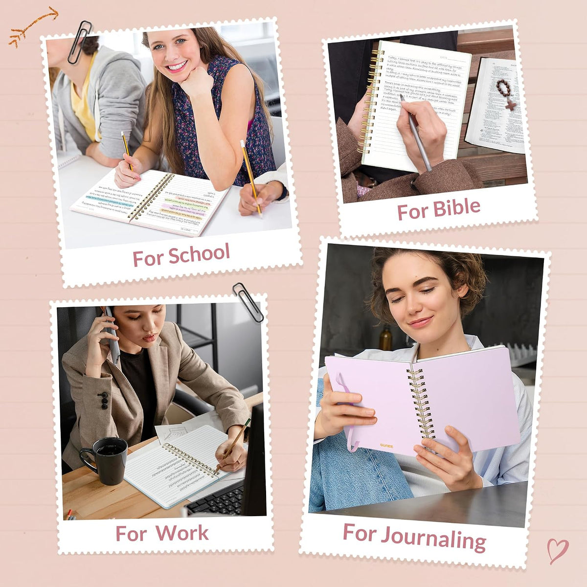 Lined Spiral Journal Notebook for Women, 146 Pages College Ruled Hardcover Journaling Notebook for Work, Note Taking and Office School Supplies, A5 - Pink