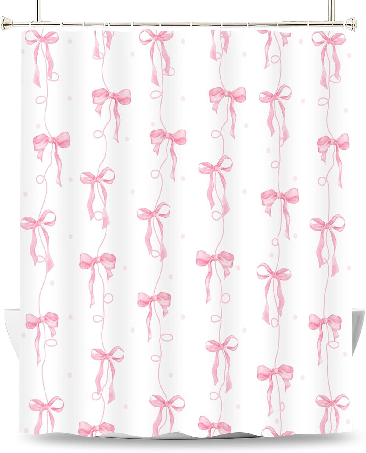 Pink Bow Shower Curtain for Bathroom Decor, Teen Girls Theme, 72x72In