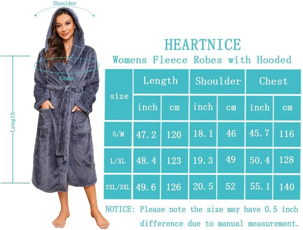 Womens Hooded Fleece Robe, Thick Warm Plush Bathrobe for Women, Long Fluffy Comfy House Coat Long Fur Fleece