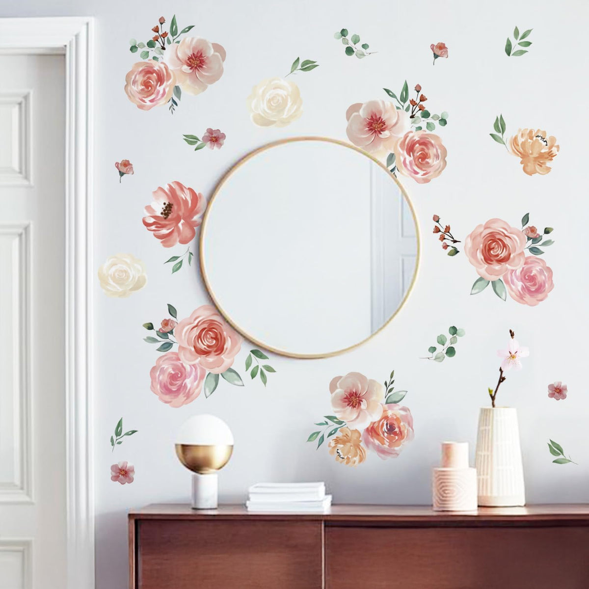 Pink Floral Wall Decals Large Flowers Wall Stickers for Bedroom Living Room Baby Girls Nursery Bedroom Wall Decor
