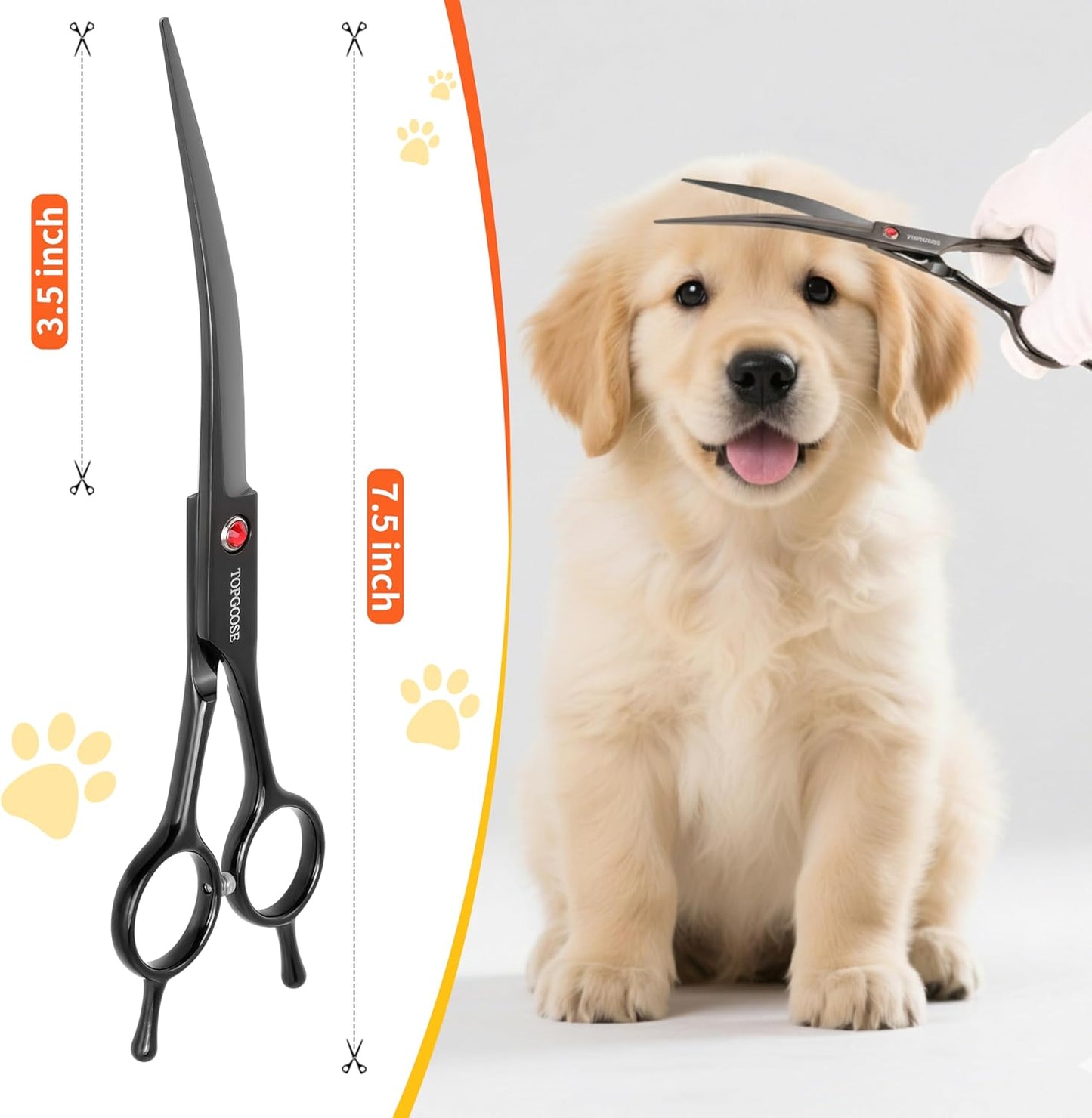 7.5" Dog Grooming Scissor - Professional Down-curved Shear with Ergonomic Handle Japanese Stainless Steel Hair Scissor for Dogs, Cats and Other Pets, Sharp (Curved,Black)