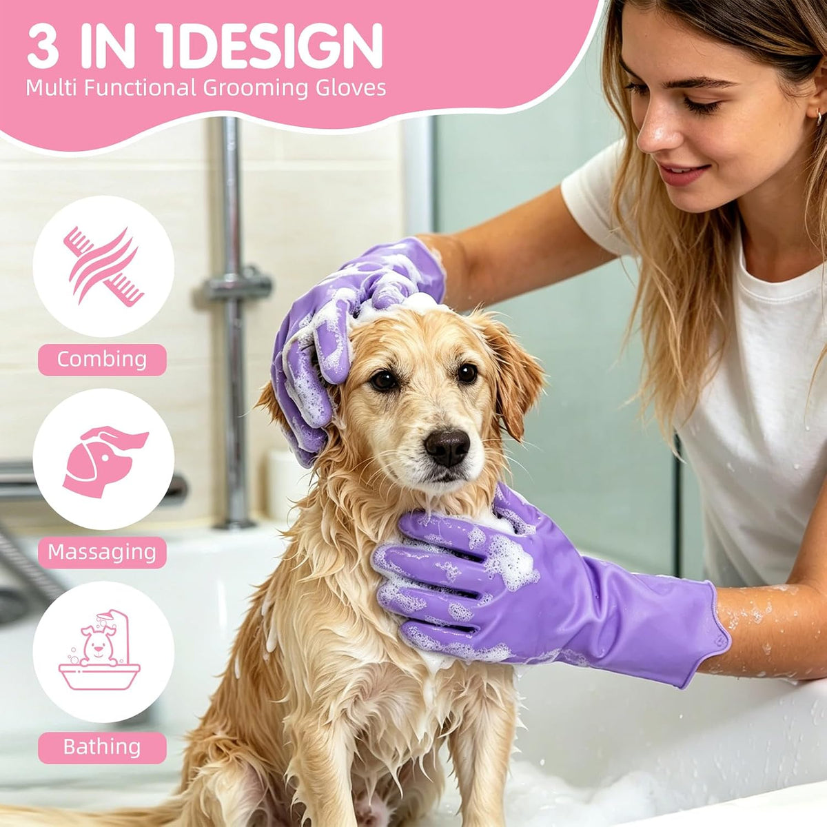 Aglads 12PCS Cat Rabbit Bunny Dog Grooming Kit,Self-Cleaning Slicker Brush&Deshedding Tool,Dematting Comb,Nail Clipper&File,Electrostatic Hair Removal Gloves,Complete Pet Grooming Supplies(12, pink)