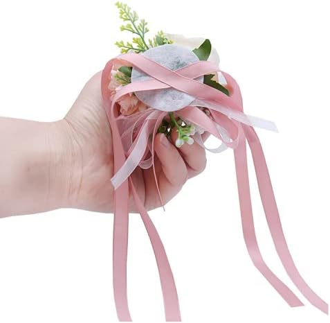 2 Pack Pink Flower Wrist Corsage & Boutonniere Set,3" Mini Silk Flowers