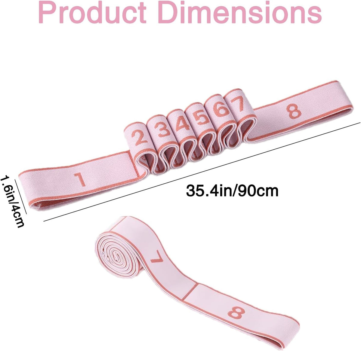 2-Pack Fitness Resistance Band for Stretching and Yoga, 8-Section Digital Yoga Strap with Numbered Loops, Light Blue & Pink Elastic Exercise Bands for Home Workouts