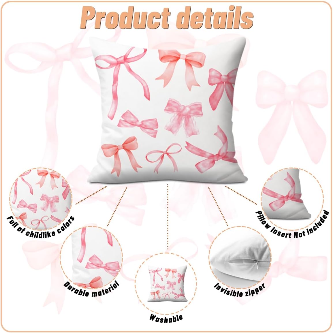 4Pcs Pink Bow Pillow Covers Coquette Bow Preppy Throw Pillow Covers 18x18
