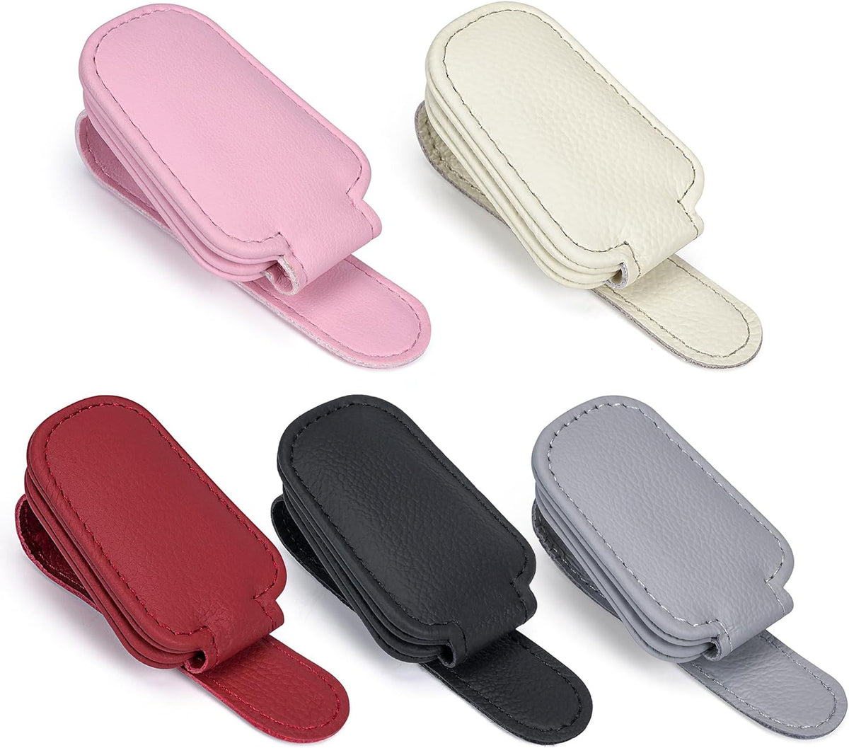 Shering Sunglasses Holders for Car Sun Visor, 2pack Pink Magnetic Leather Glasses Eyeglass Hanger Clip for Car, Visor Sunglasses Holder Clip Car Accessories for Truck