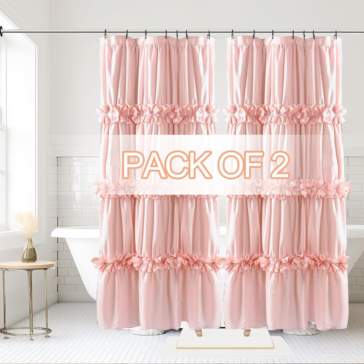 Peach Shower Curtain 2 Pack, 36" W x 72" H x 2 Panels