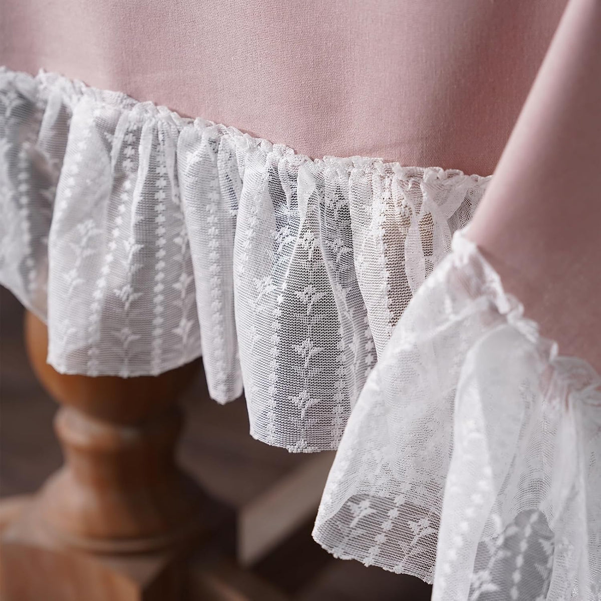 White Cotton Linen Tablecloth Embroidery Leaf Pattern Lace French Country Rectangle Table Cloth Washable Tablecloths Farmhouse Decor for Home Holiday Party Dining Table (Dusty Pink, 60"x120")
