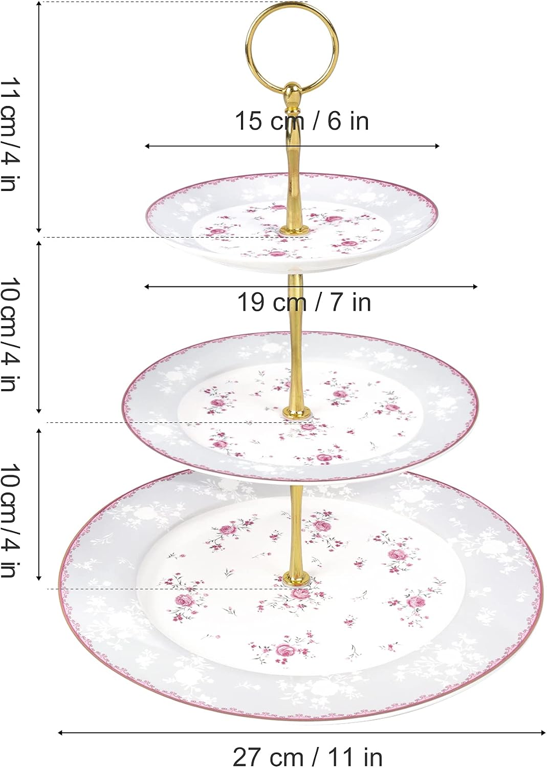 3 Tier Pink Rose Porcelain Round Cupcake Stand
