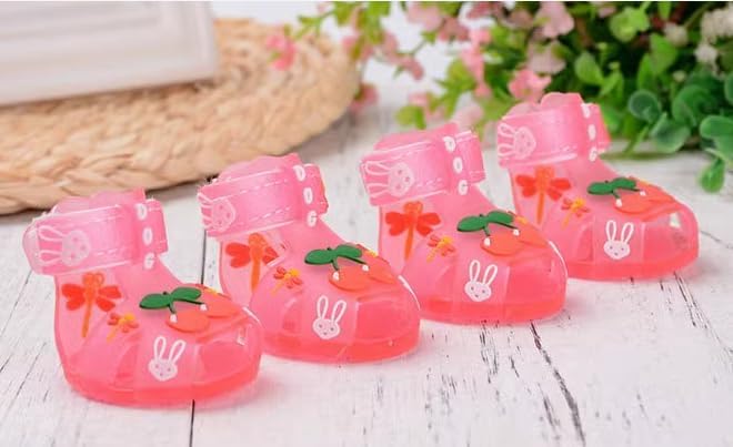 Cute Summer Dog Shoes Sweet Cherry Puppy Sandals Pet Jelly Shoes Flats, Dog Booties Paw Protector for Summer Hot Pavement (Candy Pink, #6: 2.68''x2.05''(Length*Width))