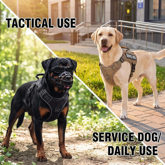 Dog Harness and Leash Set for Medium Dogs, No Pull Tactical Dog Harness, Service Dog Vest with Name Patches, Adjustable Reflective Military Dog Harness with Handle & MOLLE for Training, Pink, M