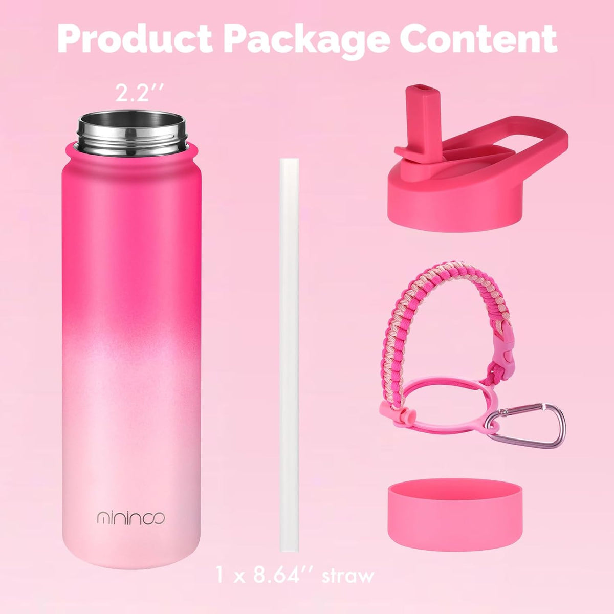 Insulated Stainless Steel Water Bottle with Straw and Lid for Sports, 24 oz, Sweet Peach