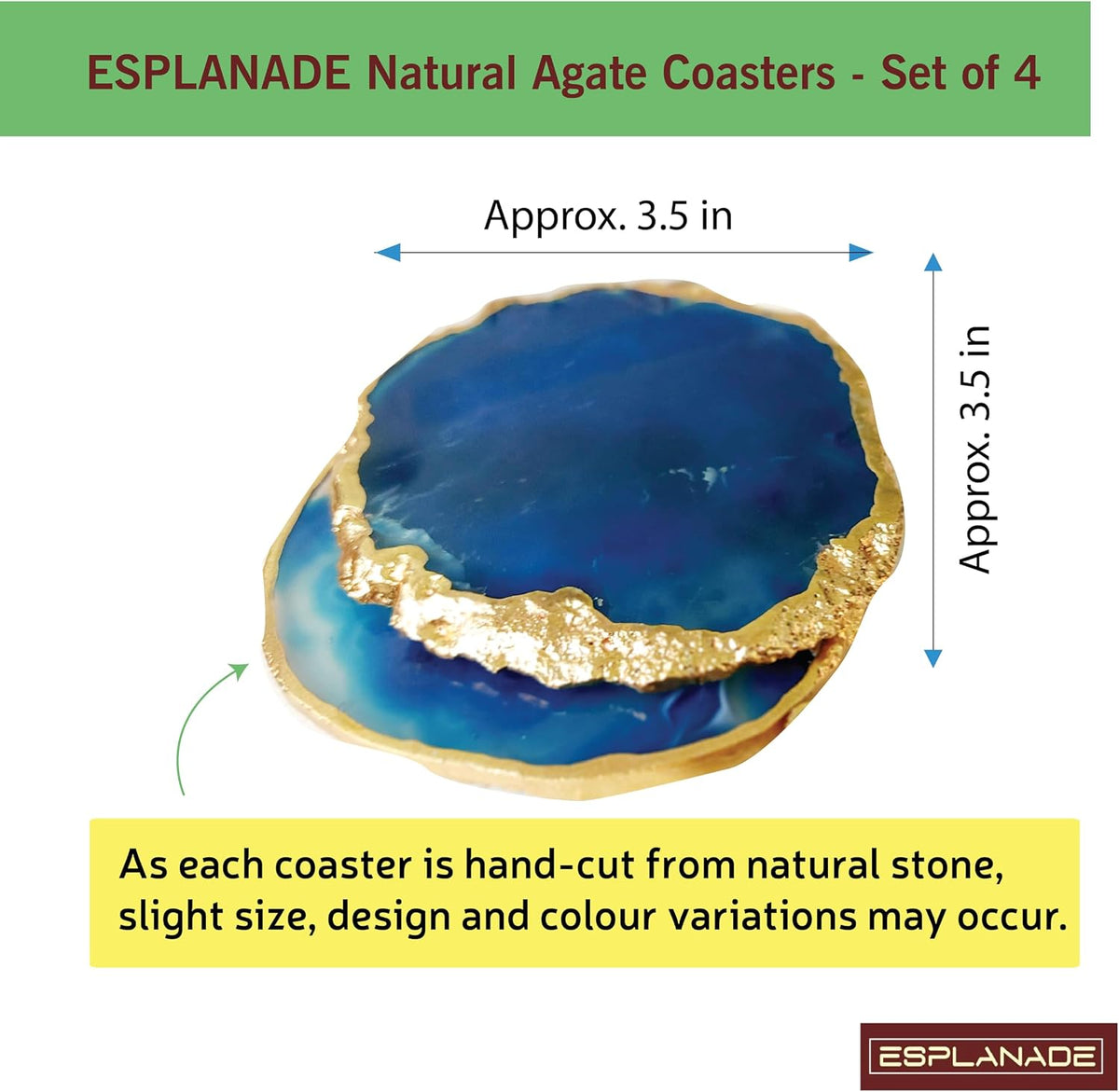 Natural Agate Coasters Bar Beer Coffee Tea Coaster - Set of 4 Coasters - Perfect Table Accessories Tableware (Blue) (Pink)
