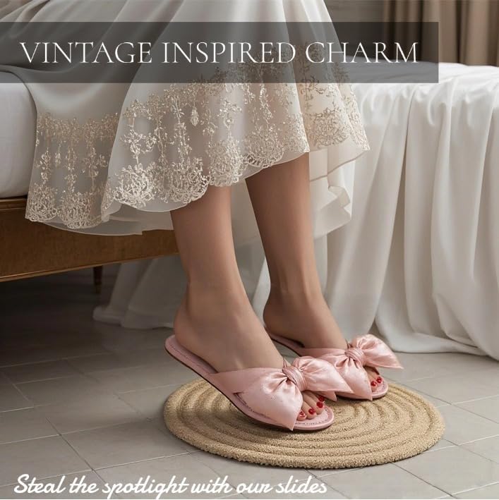 Flat Slippers Satin Sweetheart Bow Elegant Rhinestone Pure Color Bridal Flips Hand Sewn Comfortable Bridemaids Hotel Slides Bridal Shower Gifts for Wedding Home Flops