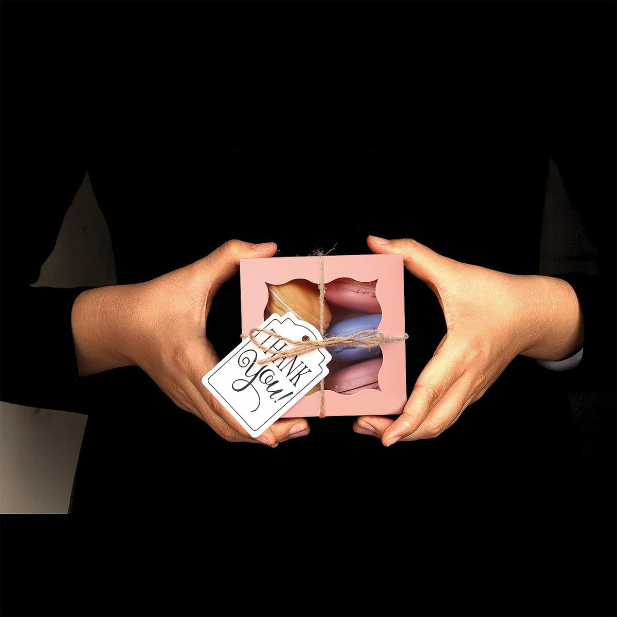 60pcs Small Cookie Boxes with Window, 4x4x2.5 Pink Bakery Box