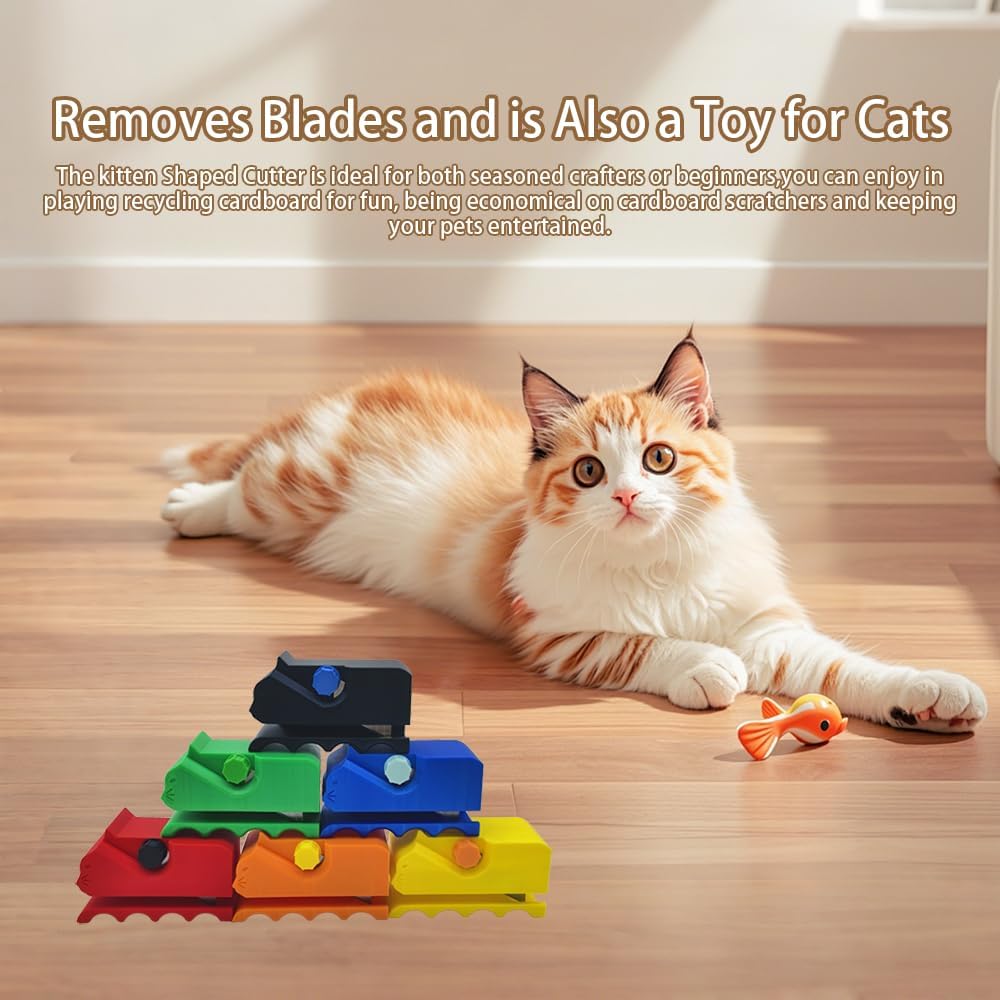 Cardboard Cutter for Cat Scratchers,DIY Cardboard Cutting Tool, Handheld Cardboard Cutting Tools for Making Cat Scratching Board Cat Bed, 10pcs Replacement Blades (Pink)