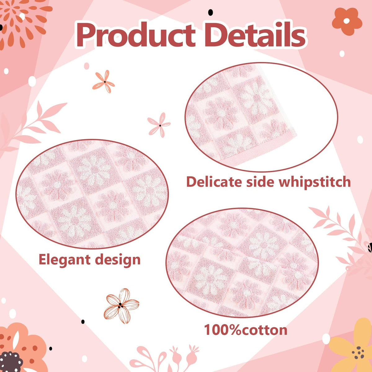 Hand Towels Pink Daisy Checkered Cute for Bathroom Bath Kitchen