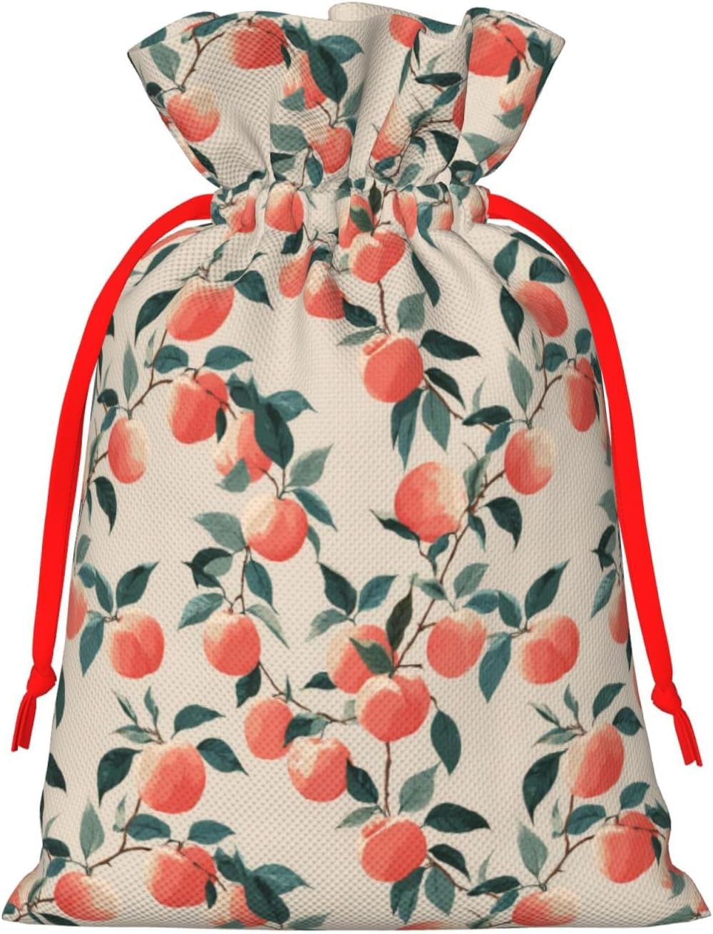 Fruits Peach (3) Print Christmas Drawstring Gift Bags, Reusable Candy Treat Bags For Holiday Birthday Party
