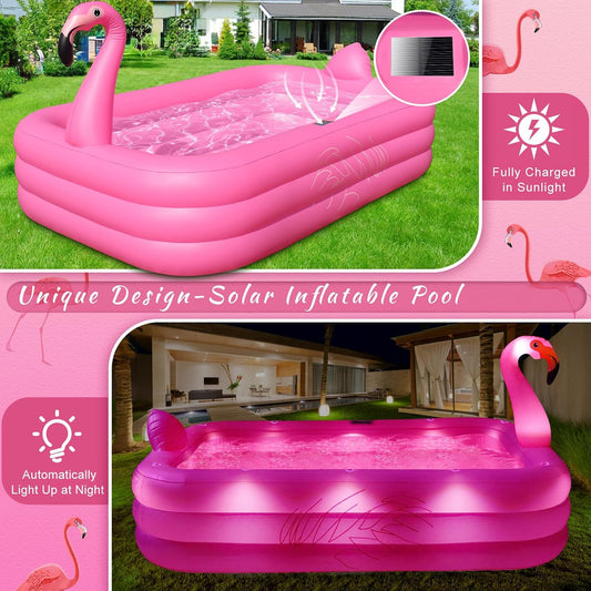 Inflatable Pool with Lights,Solar Flamingo Swimming Pool -Pink