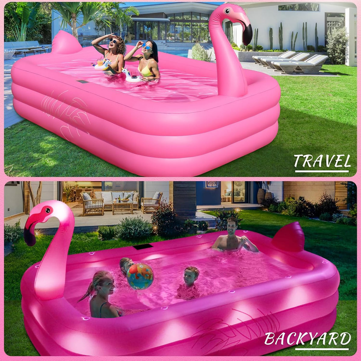 Inflatable Pool with Lights,Solar Flamingo Swimming Pool -Pink